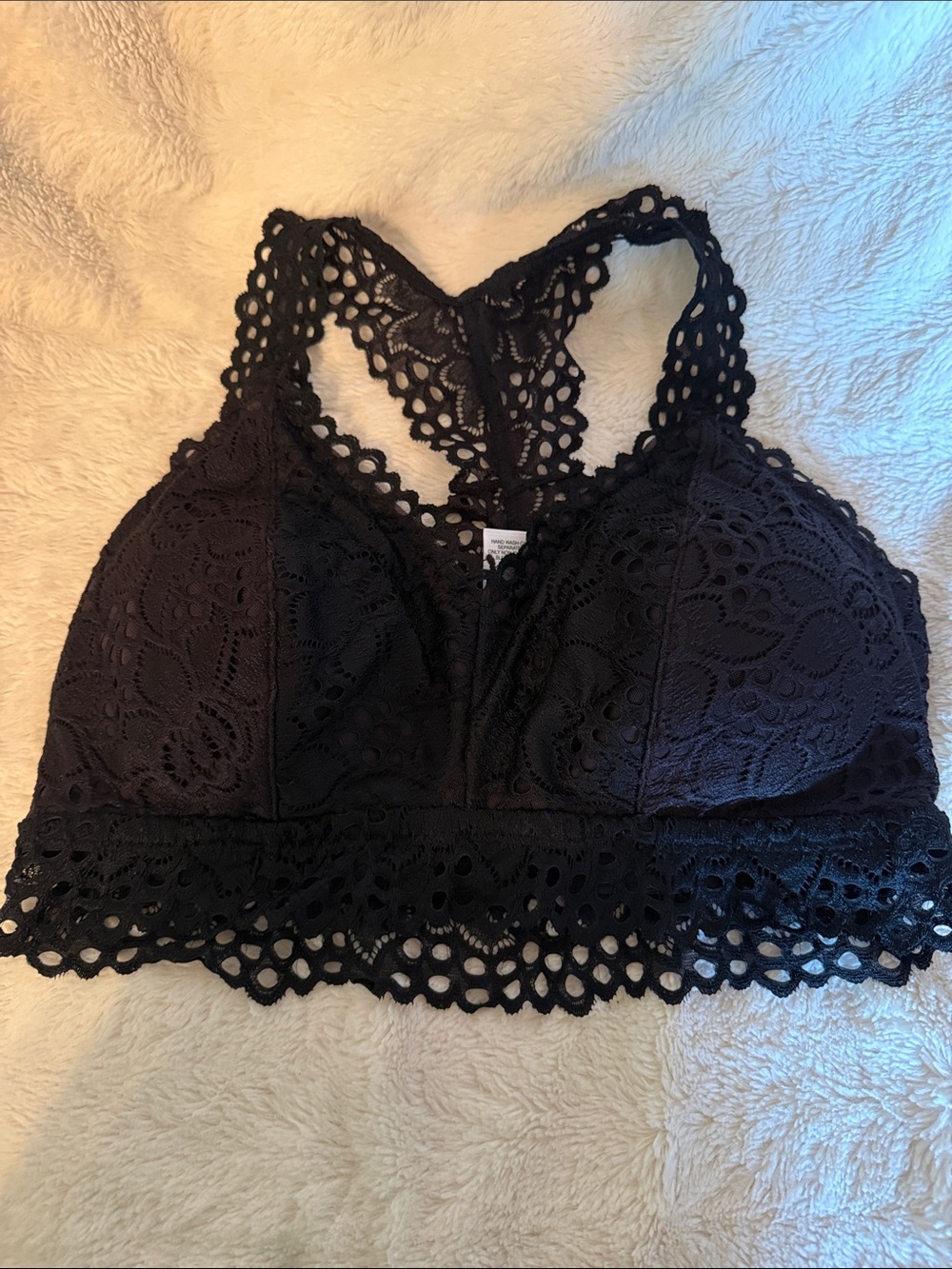 Maurices Black Floral Lace Racerback Bralette Padded V-Neck Eyelet Trim Medium